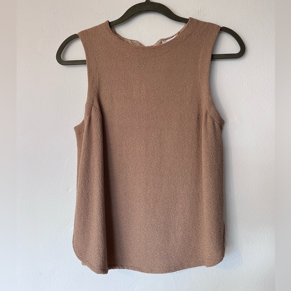 ALC Tan Sleeveless Textured Woven Crepe Top Open Sides Medium